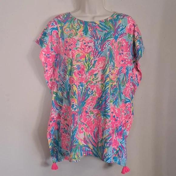 Lilly Pulitzer Girls Via Caftan Dress in Fan Sea Pants Size Large